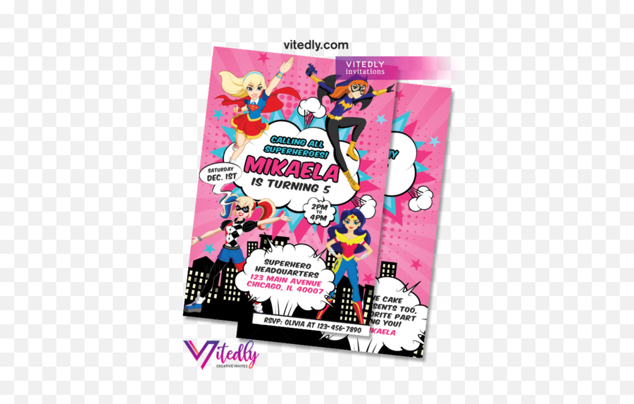 Birthday Invitations U2013 Vitedly - Dc Superhero Girl Download Invitation Emoji,Batman With Bat Emojis Cake