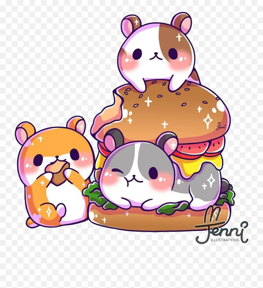 Burger Hamster Guinea Pig Sticker - Kawaii Cute Boba Drawing Emoji,Guinea Pig Emoji