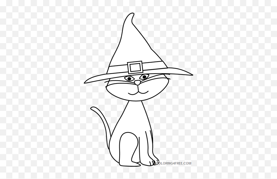 Cat Outline Coloring Pages Halloween Cat Printable - Costume Hat Emoji,Halloween Cat Emoji