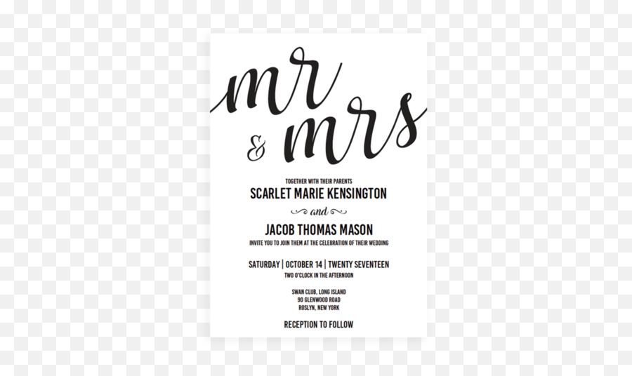 Simple Wedding Invitation Black And - Mr And Mrs Wedding Invitation Template Emoji,Emoji Invitation Template