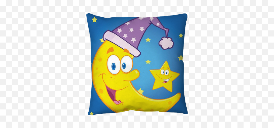 Crescent Moon With Sleeping Hat And Happy Little Star Characters Pillow Cover U2022 Pixers - We Live To Change Emoji,How To Make A Sleeping Emoticon