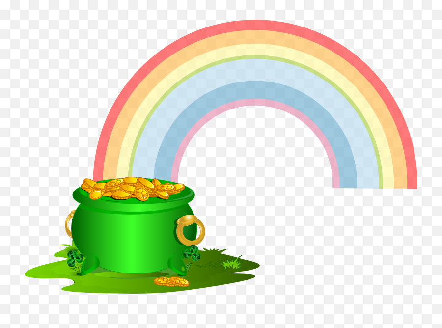 Gold Rainbow Clip Art - Green Pot Of Gold With Rainbow Png Emoji,Free Weed Emojis No Background