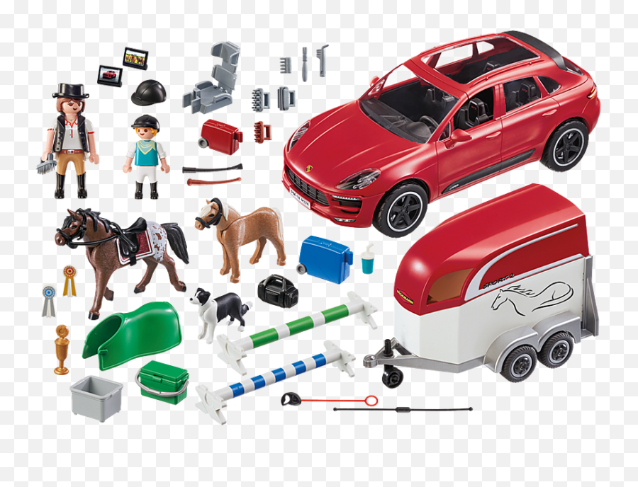 Porsche Macan With Trailer - Playmobil Red Car Whit Horse Emoji,Stock Photo Emotion Car Man Horse Dog