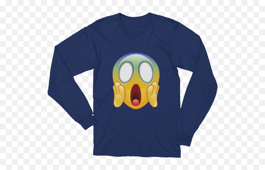 Unisex Face Screaming In Fear Emoji Long Sleeve T - Shirt,Fearful Emoji Png