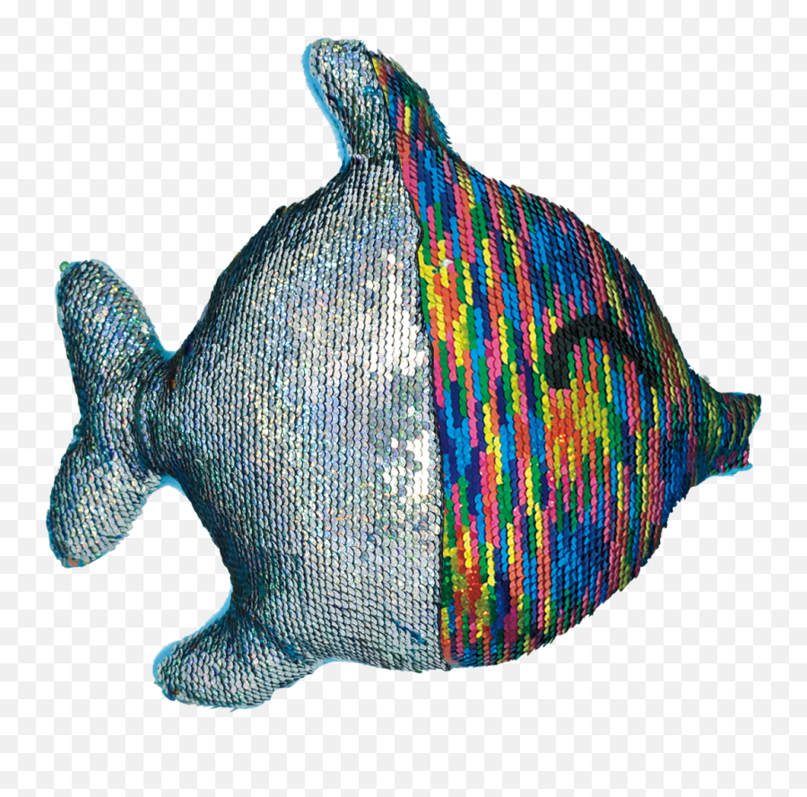 Rainbow Fish Reversible Sequin Pillow - Fish Emoji,White Fish Emoji