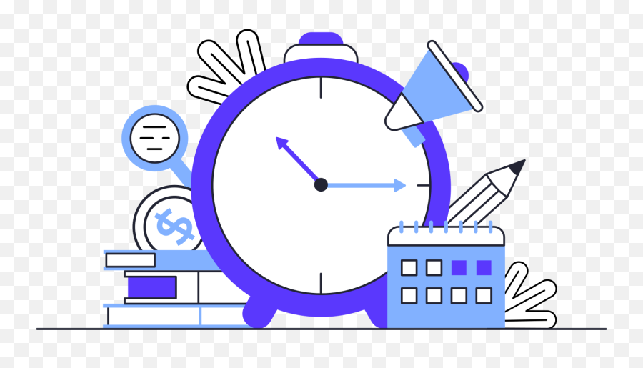 Timemanagement With Alarm Clock Books Magnifier Speaker Emoji,Speaker Emoji Png