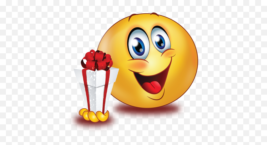 Happy With Gift Emoji - Gift Smiley,Emoji Birthday Gifts