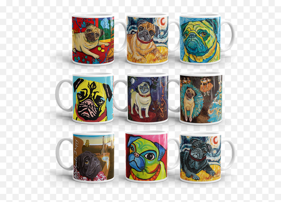 Pug Art 11oz Mug Collection - Some Pieces Of Eight Emoji,Degas Emoji