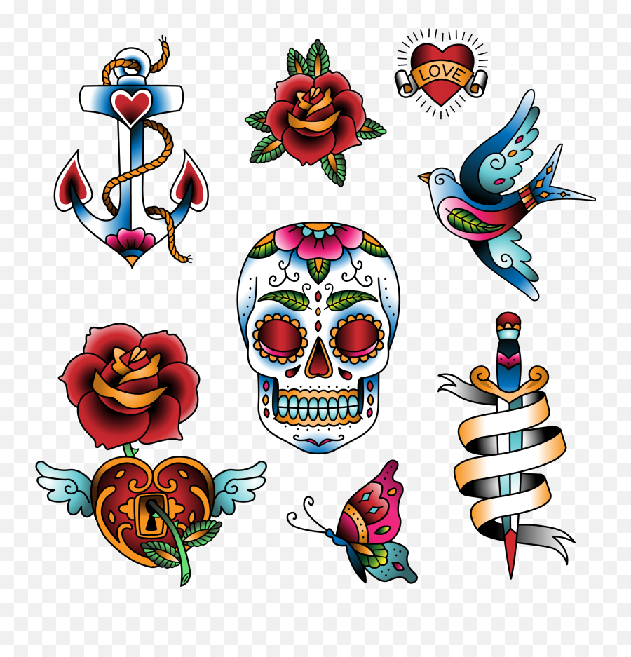 Download Tattoo School Elements Old - Tattoo Halloween Old School Emoji,100 Emoticon Tattoo