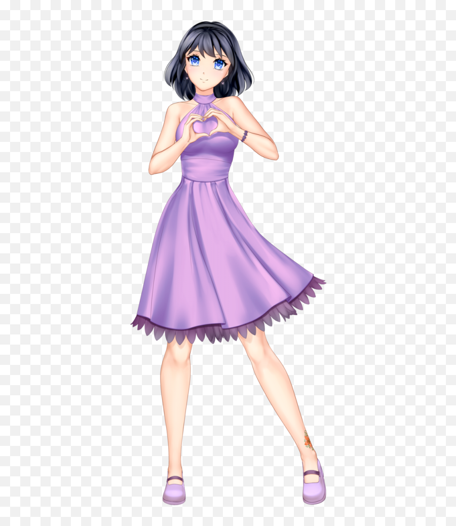 Cute Anime Girl With Short Black Hair And Brown Eyes - Black Haired Girl In Purple Dress Anime Emoji,Black Teen Girl Emoji