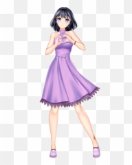 Cute Anime Girl With Short Black Hair And Brown Eyes - Black Haired Girl In Purple Dress Anime Emoji,Black Teen Girl Emoji