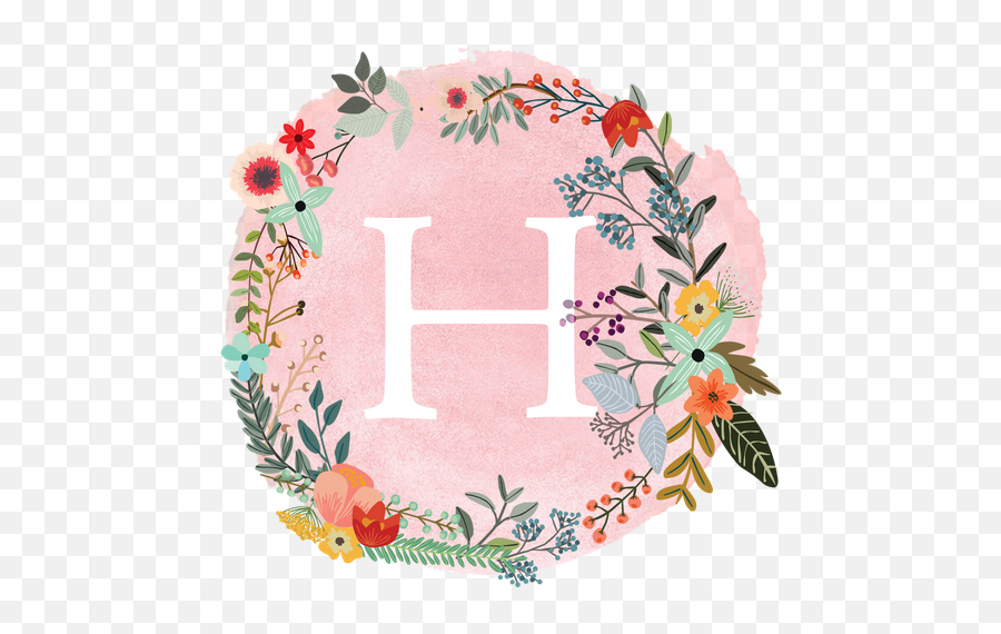 Flower Wreath With Personalized Monogram Initial Letter H On - Flower U Letter Design Emoji,Flower Emoji Pillow
