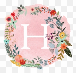 Flower Wreath With Personalized Monogram Initial Letter H On - Flower U Letter Design Emoji,Flower Emoji Pillow