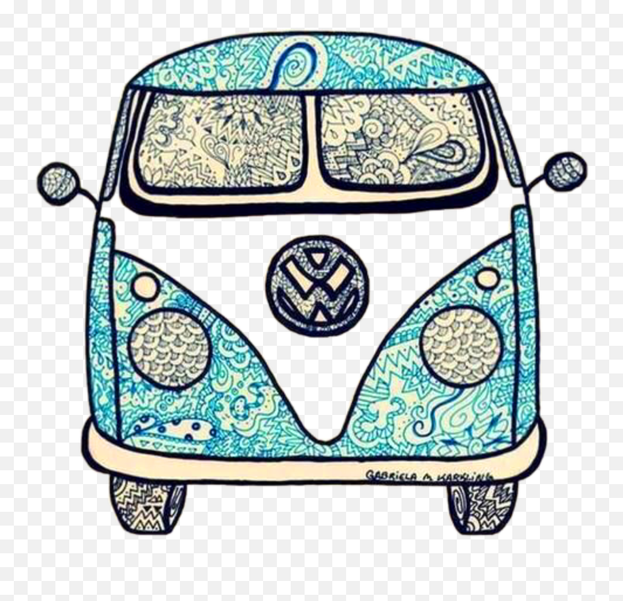 Kombi Hippie Art Sticker - Hippie Png Emoji,Vw Hippie Emoji