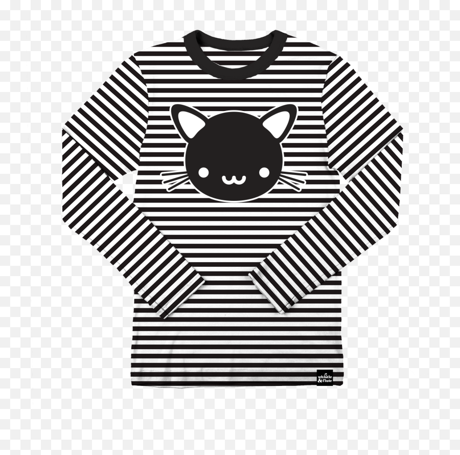 Whistle Flute Kawaii Cat Striped Tee - Cdg Play Long Sleeve Striped Green Emoji,Emoji Xmas Tee