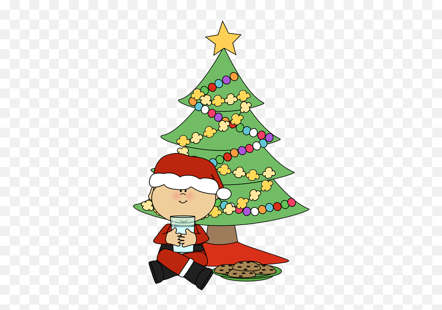 Boy Santa With Cookies And Milk Clip Art - Boy Santa With Christmas Tree Lights Cartoon Emoji,Free Christmas Emoticons