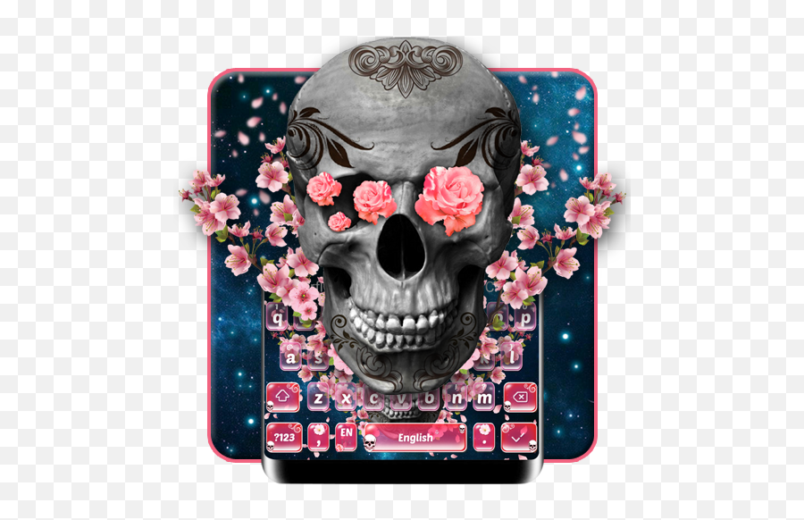 Pink Rose Blossom Skull Keyboard Theme - Human Skull Emoji,Pink Flower Emoji Meaning