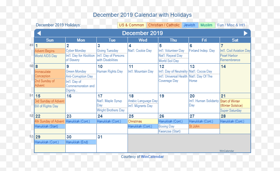 December 2019 Calendar With Holidays - United States December 2019 Calendar With Holidays Emoji,Emoji 2 Pearl Harbor