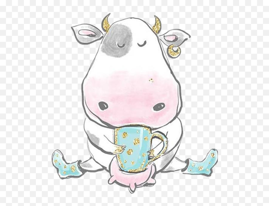 Watercolor Cow Rainboots Coffee Sticker - Soft Emoji,Cow And Coffee Cup Emoji