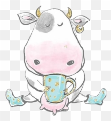 Watercolor Cow Rainboots Coffee Sticker - Soft Emoji,Cow And Coffee Cup Emoji