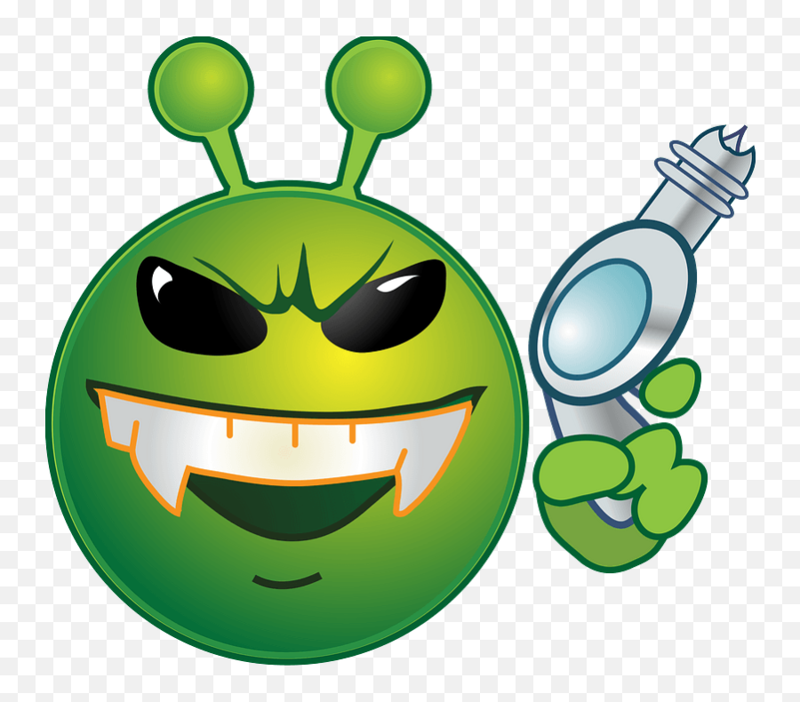 Smiley Green Alien Gun Clipart - Hihi Emoji,Clipart Emoticons Huh
