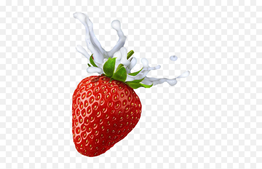 Strawberry With Milk Splashes Png High Quality - High Emoji,Strawbery Emoji