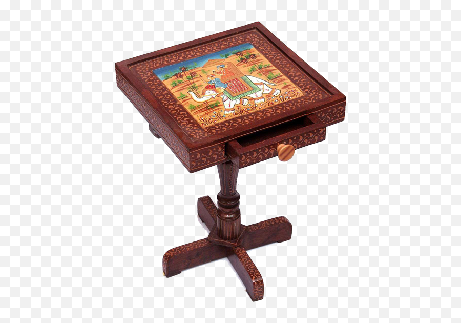 Wooden Hand Painted Table With Drawer - End Table Emoji,Wooden Emoji