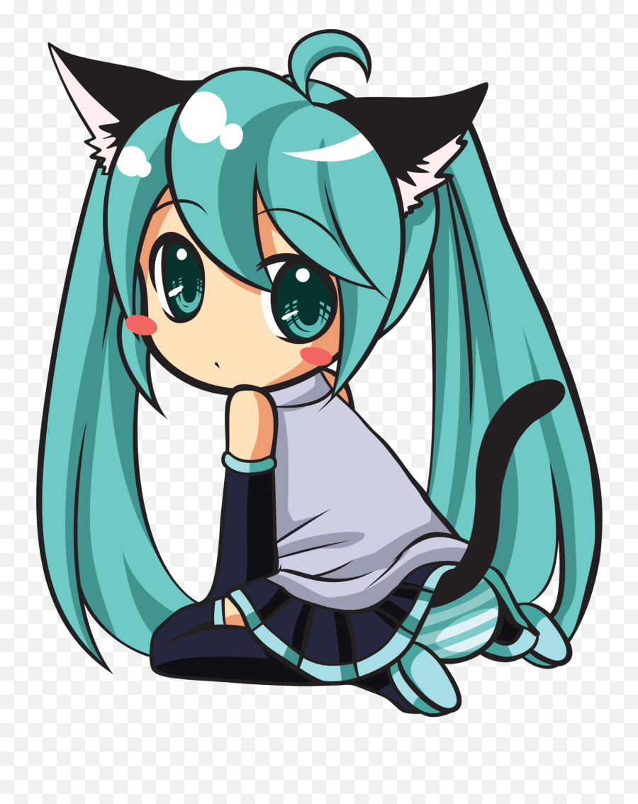 Gambar Gif Anime Hatsune Miku Chibi Animegif77 - Anime Chibi Girl Cat Emoji,Miku Leek Emoticons