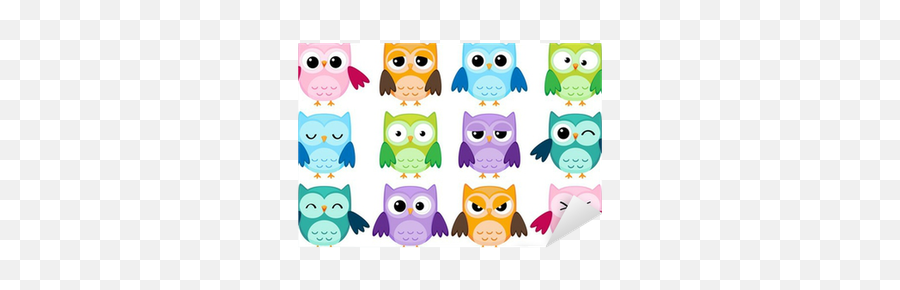 Set Of 12 Cartoon Owls With Various Emotions Sticker - Cartoon Owls Emoji,Owl Emotion Vectors