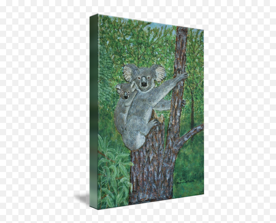 Koalas In A Tree Painting By Linda Hammar - Del Favero Emoji,Oil Painting Tree Emotion