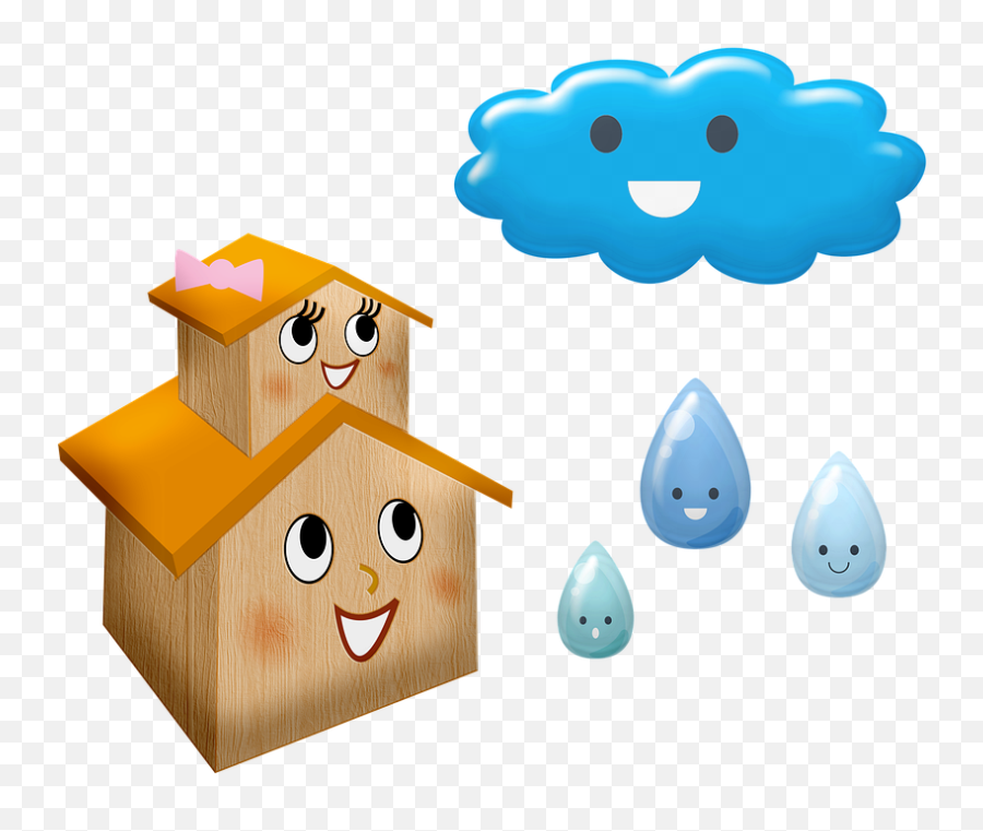 Free Photo Rain Clouds Faces Japanese Kawaii House Happy - Casa Con Nubes Dibujo Emoji,Japanese Bird Emotions