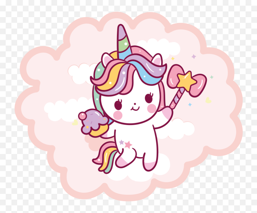 Unicorn Holding Cupcake And Smiling Kids Vinyl Carpet - Fictional Character Emoji,Flocked Real Tree Smile Emoticon