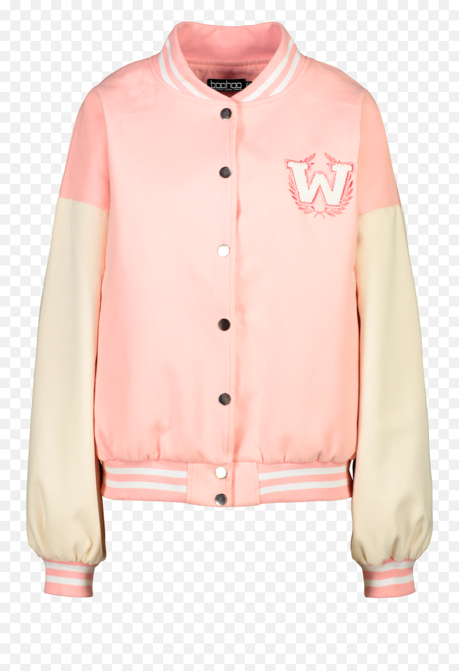Pink Contrast Sleeve Varsity Jacket Emoji,Letterman Jacket Girls Emojis