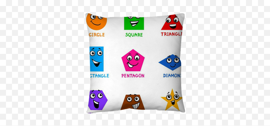Basic Geometric Shapes With Cartoon Faces Pillow Cover Emoji,Emoticon Faces Base