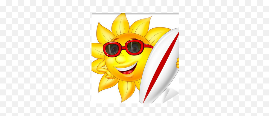 Cute Sun Cartoon Character With Surfing Boad Wall Mural U2022 Pixers - We Live To Change Slonce Obrazek Dla Dzieci Emoji,3d Emoticon Character