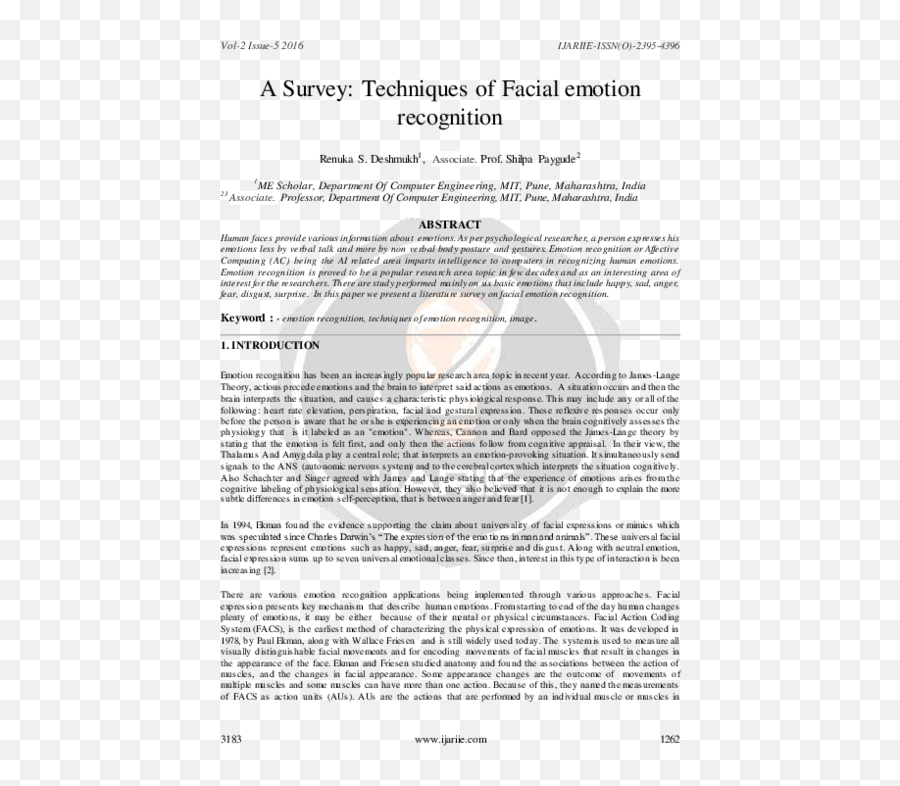 Pdf A Survey Techniques Of Facial Emotion Recognition - Vertical Emoji,Paul Ekman Emotions