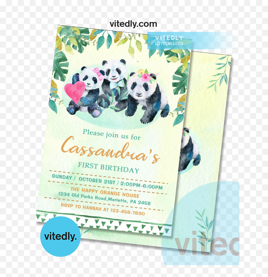 Panda Birthday Invitation Panda Bear Invitation - Party Supply Emoji,Panda Emoticon Face Character Print Tank Top