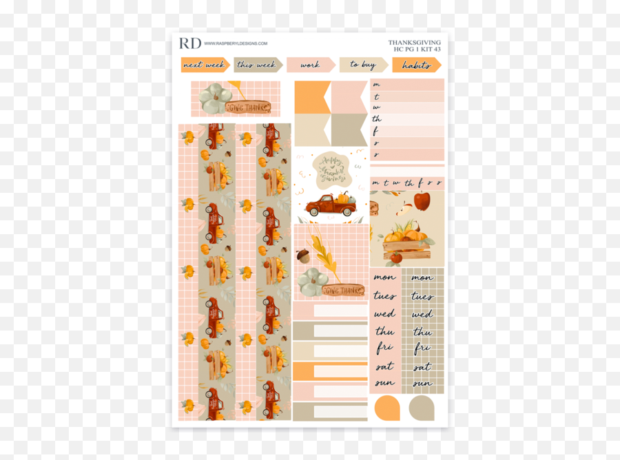 Hobonichi Cousin Weekly - Thanksgiving Mini Kit Emoji,Emoji Birthday Planners