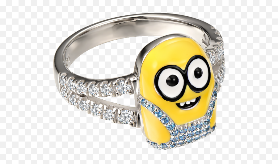 Iiathena Cute Minion Design Sterling Silver Ring Emoji,Emoticon Bathing Animated