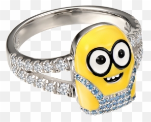 Iiathena Cute Minion Design Sterling Silver Ring Emoji,Emoticon Bathing Animated