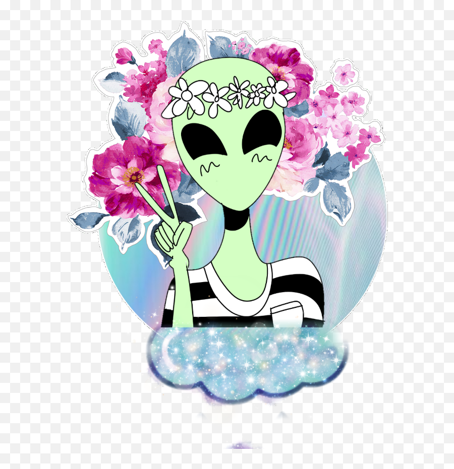 Space - Alien Flower Crown Emoji,Alien Emoji With Flower Crown