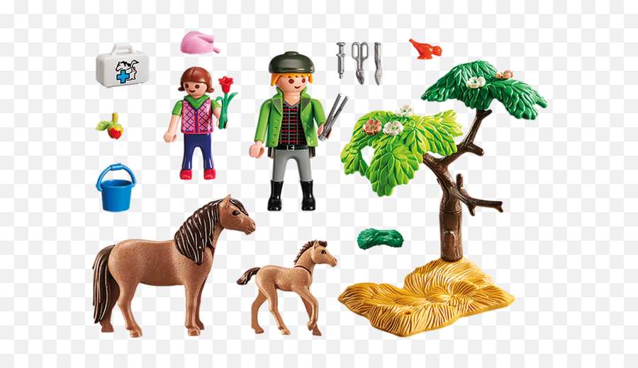 Vet With Pony And Foal - Playmobil Vet Pony Emoji,Busy Beaver Emoticon