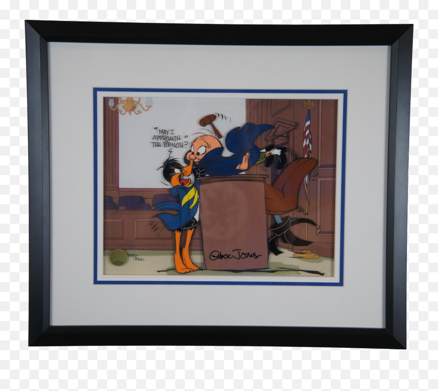 Chuck Jones Signed Animation Cel Approach The Bench Looney Tunes Warner Bros Coa - Poster Frame Emoji,Elmer Fudd Emoticon For Facebook