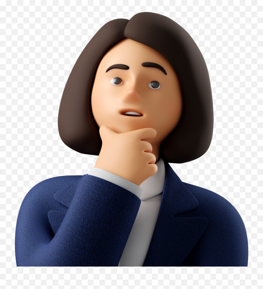 Close Up Of Pondering Businesswoman In Blue Suit Emoji,Eyebrow Up Emoji