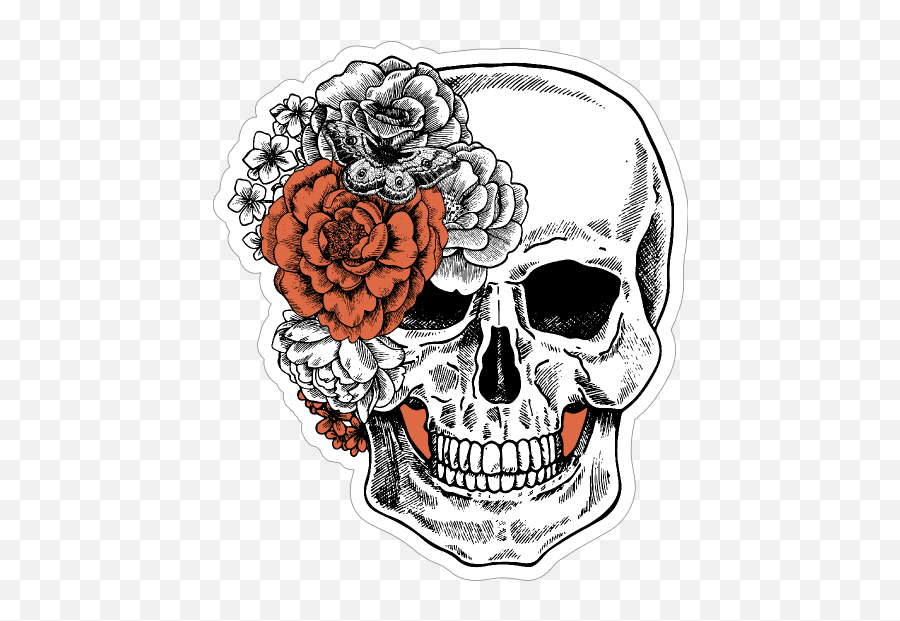 Skull With Side Bow Of Flowers Sticker - Illustration Emoji,Guess The Emoji Skull Water Skull
