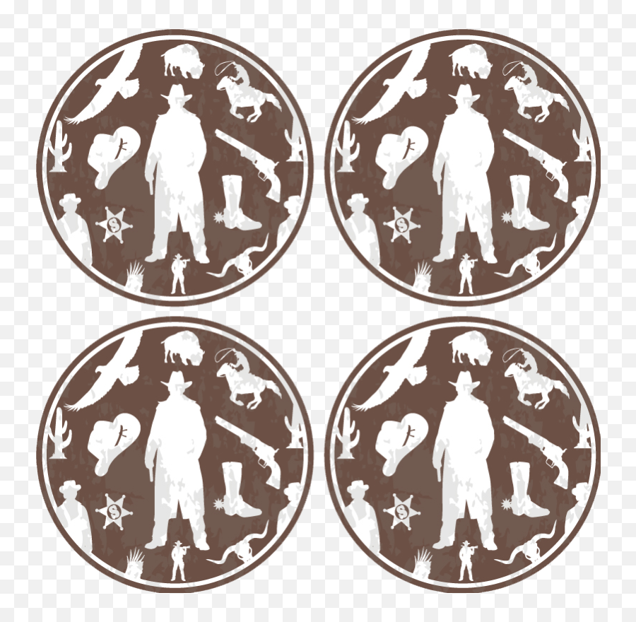 Cowboy And Horses Pattern Drink Coaster - Tenstickers Sticker Vaquero Redondo Emoji,Add Cowboy Hat To Any Emoticon