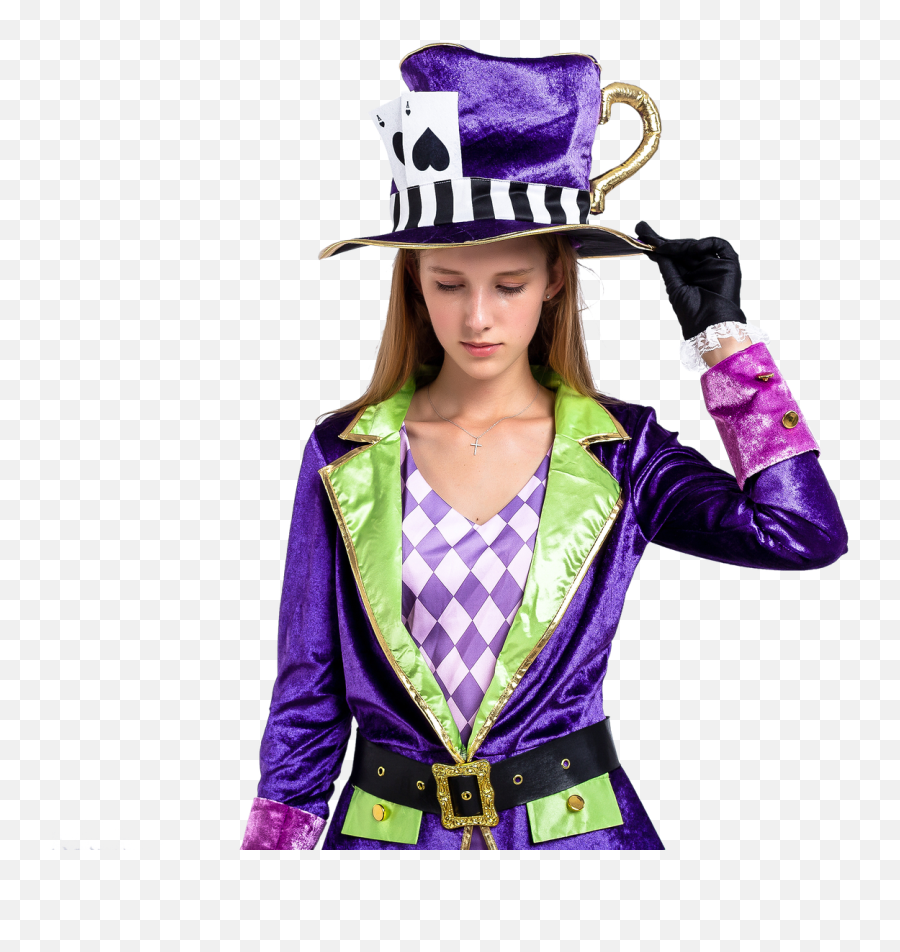 Crazy Mad Hatter Purple Victorian Circus Costumes For Women - Girly Emoji,Emoji Adult Halloween Costumes