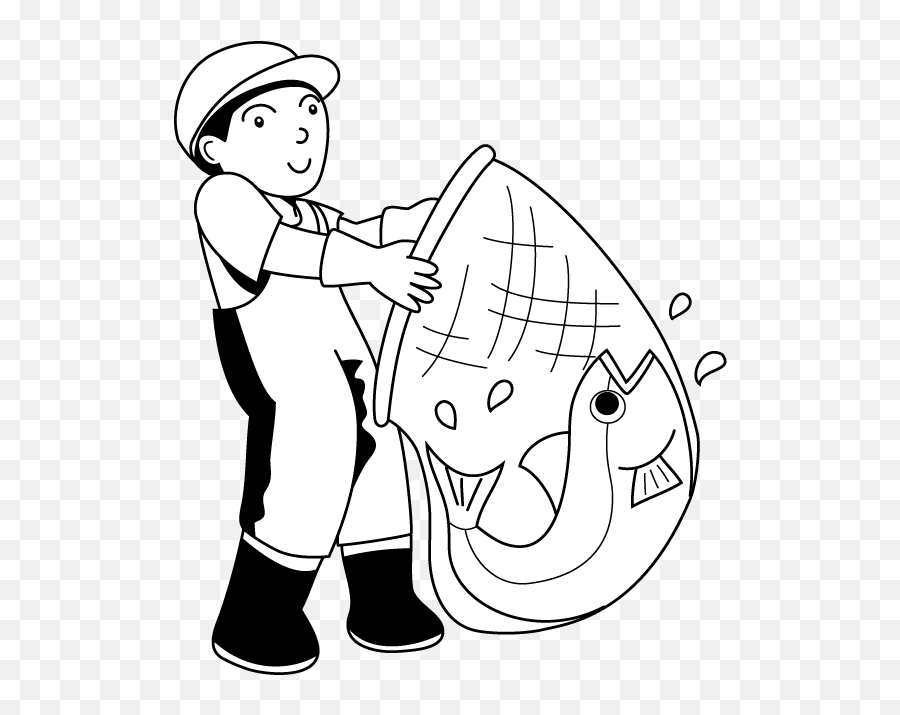 Fisherman Clipart Black And White - Outline Fisherman Clipart Black And White Emoji,Emotion Fisherman