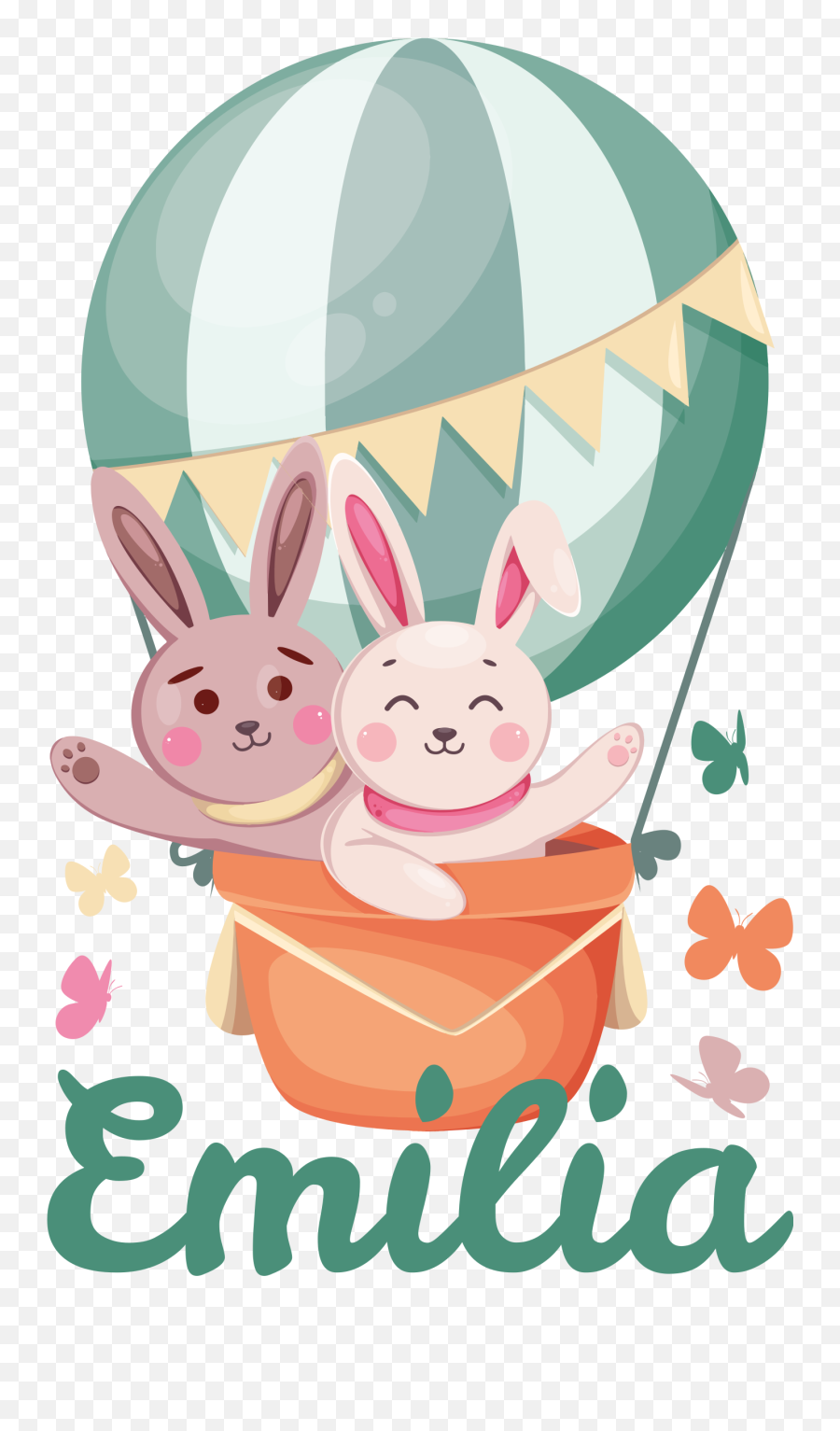 Two Rabbits On A Balloon With Butterflies Decal - Tenstickers Emoji,Bunny Anime Emojis