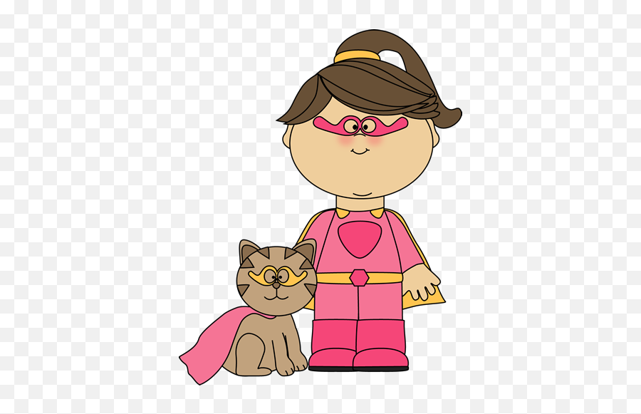 Superhero Girl With A Cat Clip Art - Superhero Girl With A Girl Skateboard Clipart Emoji,Cat Emotions Illustration